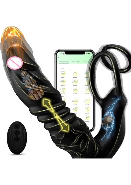 Bluetooth App Vibratör  Teleskopik  Anal  Halka Yapay Penis  Masaj Aleti Erkekler Çiftler Için  Oyuncak