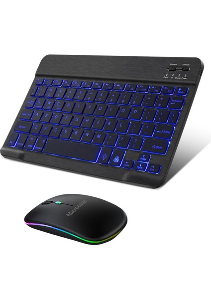 Tablet Telefonlar Için Rgb Işıklı Şarjlı Bluetooth Klavye + Mouse AL4884