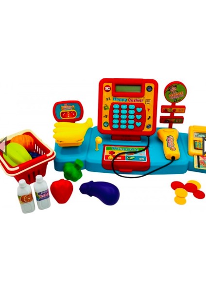 Dijital Ekranlı Hesap Makinalı Barkod Okuyuculu Sesli Alışveriş Sepetli Süpermarket Mavi Yazarkasa Cash Register