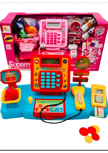 Dijital Ekranlı Hesap Makinalı Barkod Okuyuculu Sesli Alışveriş Sepetli Süpermarket Mavi Yazarkasa Cash Register modelleri