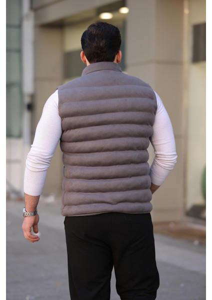 Erkek Gri Nubuk Süet Şişme Yelek