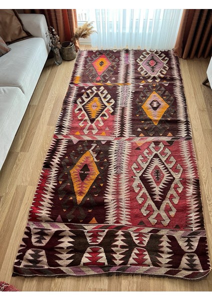 143X290 cm Fas Tarzı Vintage Halı, El Dokuma Yün Anadolu Kilimi, Antika Kilim, Yatak Odası ve Salon Için Kilim