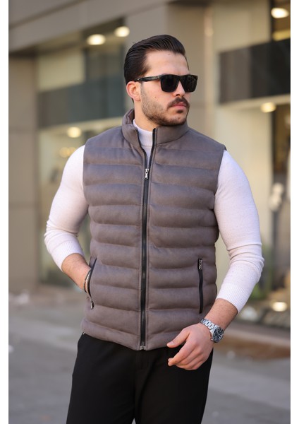 Erkek Gri Nubuk Süet Şişme Yelek