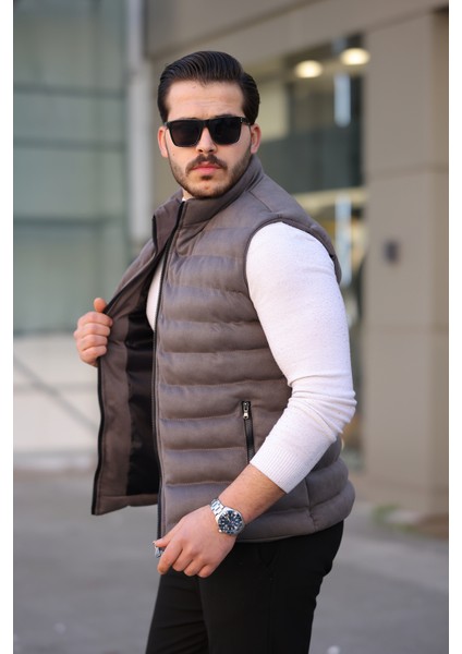 Erkek Gri Nubuk Süet Şişme Yelek modelleri