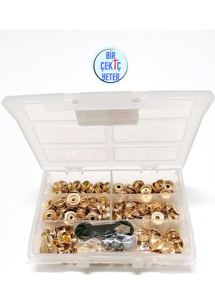 Çıtçıt 15 mm Kalın Mont Çıtçıt Kendin Yap Kiti, Mont, Giyim, Çanta, Deri İçin Çekiçle Uygulama Aparatları ve 60 Adet Gold Renk Çıtçıt Takım-Paslanmaz Pirinç