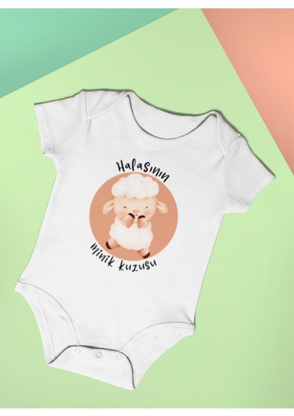 Baskılı Halasının Kuzusu Bebek Body Kısa Kollu Badi Çıtçıtlı Zıbın Organik Pamuk