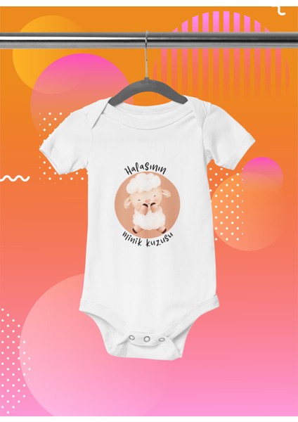 Baskılı Halasının Kuzusu Bebek Body Kısa Kollu Badi Çıtçıtlı Zıbın Organik Pamuk