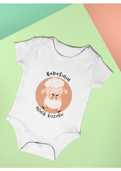 Baskılı Babasının Kuzusu Bebek Body Kısa Kollu Badi Çıtçıtlı Zıbın Organik Pamuk