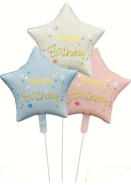 3 Lü Happy Birthday Yıldız Folyo Balon Seti Pembe Krem Mavi 18 Inç fiyatları