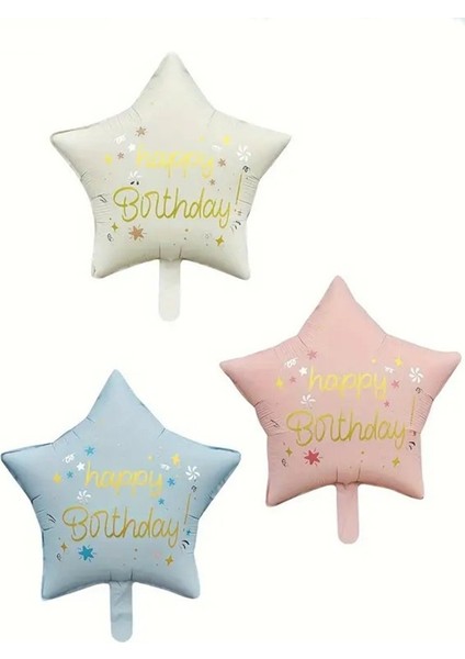3 Lü Happy Birthday Yıldız Folyo Balon Seti Pembe Krem Mavi 18 Inç modelleri