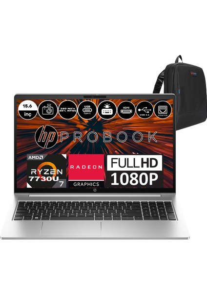 Probook 455 G10 Amd Ryzen 7 7730U 8gb 2tb SSD Amd Radeon™ Graphics Windows 11 Home 15.6" Fhd Taşınabilir Bilgisayar 9G1G8ETH04+ Zetta Çanta