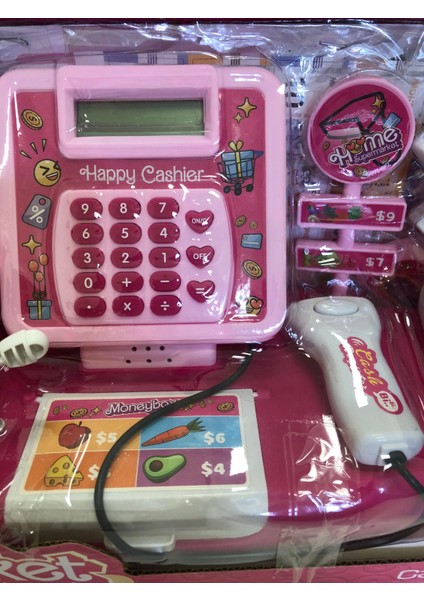 Dijital Ekranlı Hesap Makinalı Barkod Okuyuculu Sesli Alışveriş Sepetli Süpermarket Pembe Yazarkasa Oyuncak fiyatları