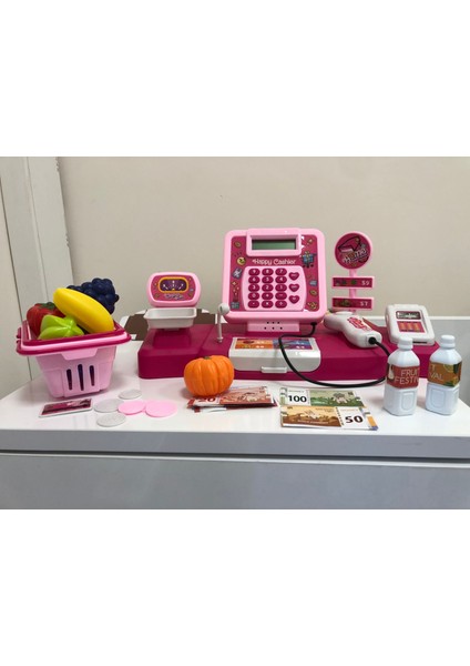 Dijital Ekranlı Hesap Makinalı Barkod Okuyuculu Sesli Alışveriş Sepetli Süpermarket Pembe Yazarkasa Oyuncak modelleri