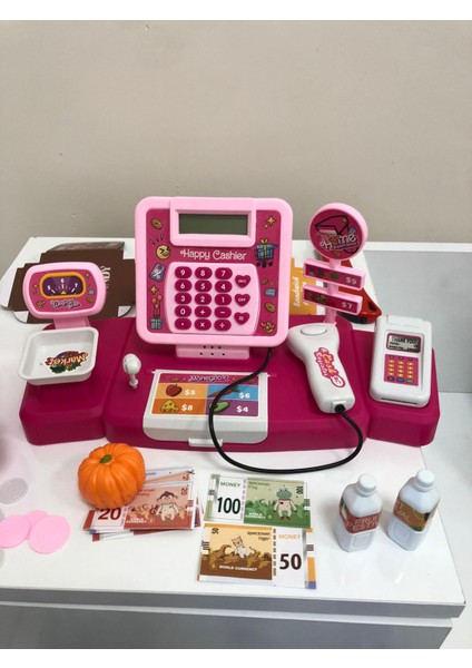 Dijital Ekranlı Hesap Makinalı Barkod Okuyuculu Sesli Alışveriş Sepetli Süpermarket Pembe Yazarkasa Oyuncak fırsatları