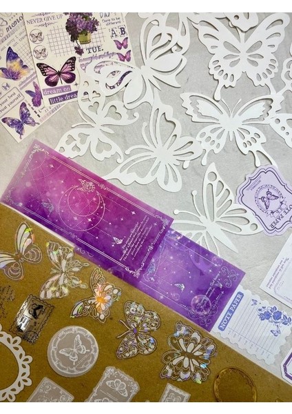 Purple Sky At Night 59 Parça Dopdolu Özel Tasarım Hediyelik Mor Sticker Scrapbook Kâğıt Kelebek Seti/bullet Journal fiyatları
