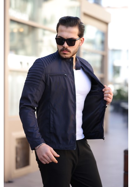 Erkek Lacivert Su ve Rüzgar Geçirmez Slim Fit Astarlı Mevsimlik Mont fiyatları