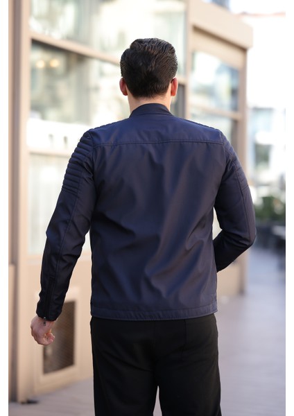 Erkek Lacivert Su ve Rüzgar Geçirmez Slim Fit Astarlı Mevsimlik Mont fırsatları