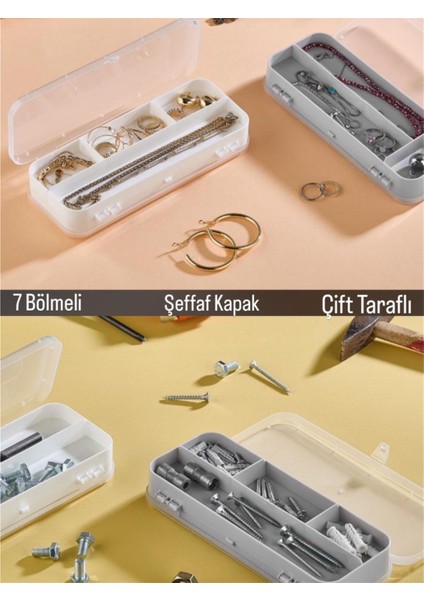 4 Adet Rise 7 Bölmeli Şeffaf Kapaklı Malzeme Takı Kozmetik Vida Yüzük Dişçi organizer kutu