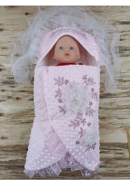 Yenidoğan Topçikli Gül Bahçesi Tül Örtülü Kız Erkek Bebek Klasik Kundak Bebek Battaniyesi Pembe
