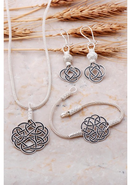 Aşk Düğümü Kazaziye El Sarması Gümüş Set 1409