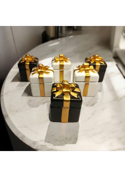 6 Lı Siyah Beyaz Hediye Kutusu Görünümlü Lokumluk Şekerlik Sunumluk Hediyelik 6x4 cm Mutluluğu Kutulara Sığdırdık