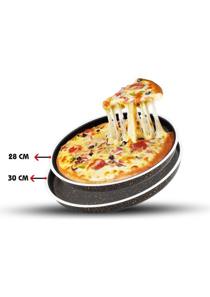 Pizza, Künefe Eli Böğründe (Yanyana) 28 Cm,30 cm 2'li Tepsi Seti-Siyah Altın modelleri