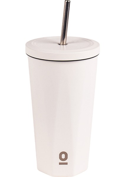 Paslanmaz Çelik Beyaz Pipetli Mug Termos 500 ml No:81