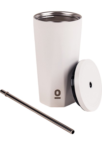 Paslanmaz Çelik Beyaz Pipetli Mug Termos 500 ml No:81