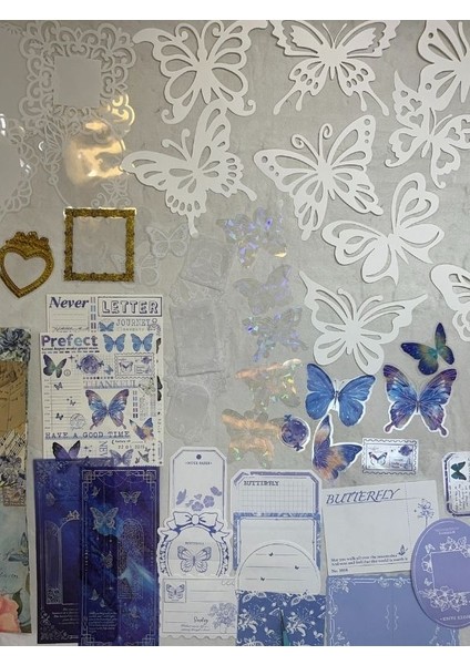 Light Blue Mountains 59 Parça Dopdolu Özel Tasarım Hediyelik Mavi Sticker Scrapbook Kâğıt Kelebek Seti/bullet Journal fiyatları