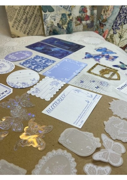 Light Blue Mountains 59 Parça Dopdolu Özel Tasarım Hediyelik Mavi Sticker Scrapbook Kâğıt Kelebek Seti/bullet Journal indirimleri
