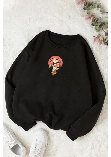 Unisex Shinobi Kedi Bisiklet Yaka Sweatshirt
