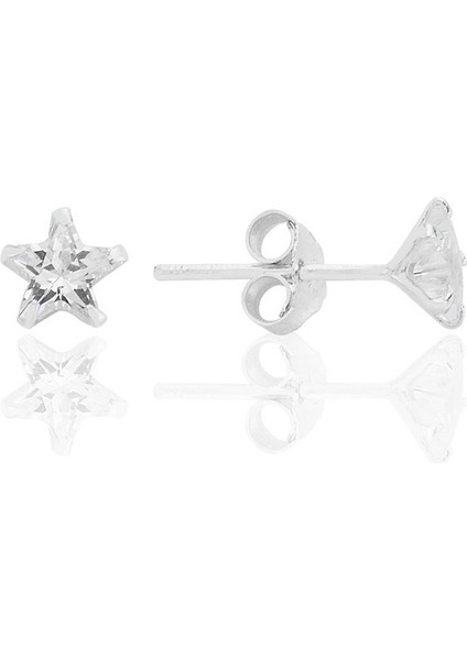 Gümüş Zirkon Taşlı, Yıldız Kesim 5 mm Tektaş Küpe SGTL12737RODAJ