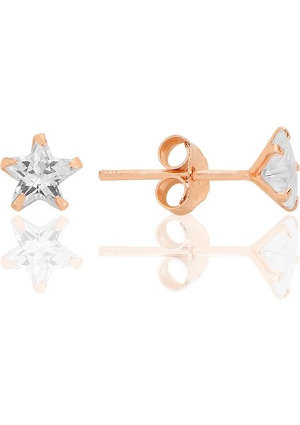 Gümüş Zirkon Taşlı, Rose, Yıldız Kesim 5 mm Tektaş Küpe SGTL12737ROSE