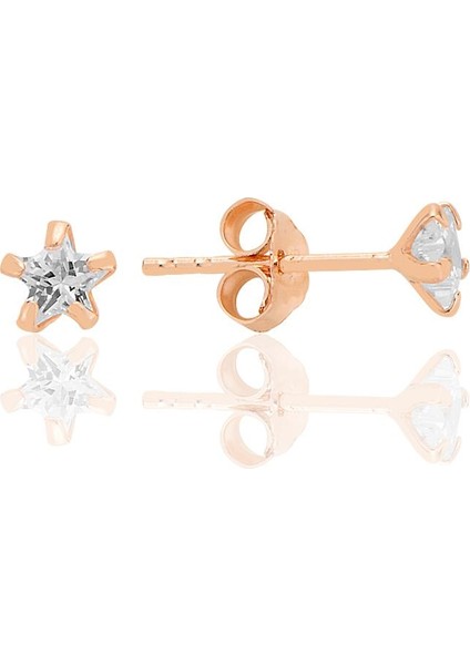 Gümüş Zirkon Taşlı, Rose, Yıldız Kesim 4 mm Tektaş Küpe SGTL12736ROSE