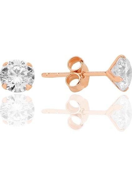 Gümüş Zirkon Taşlı,rose Yuvarlak Kesim 5 mm Tektaş Küpe SGTL12746ROSE