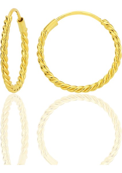 Gümüş Altın Yaldızlı 18 mm Sık Burgu Halka Küpe SGTL12752GOLD