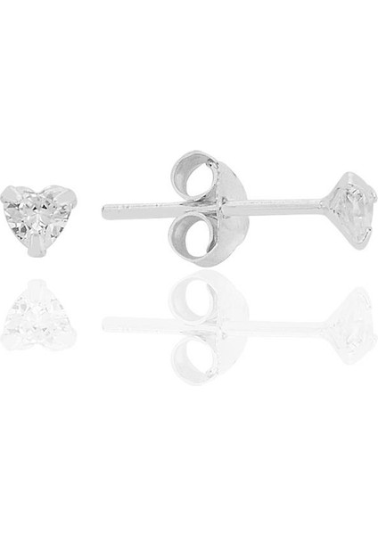Gümüş Zirkon Taşlı, Kalp Kesim 3 mm Tektaş Küpe SGTL12738RODAJ
