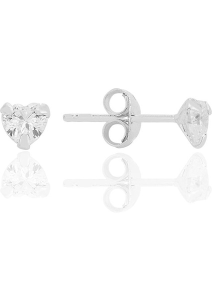 Gümüş Zirkon Taşlı, Kalp Kesim 4 mm Tektaş Küpe SGTL12739RODAJ