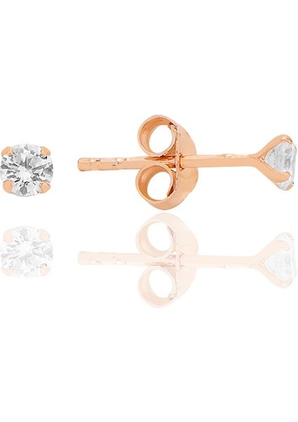 Gümüş Zirkon Taşlı,rose Yuvarlak Kesim 3 mm Tektaş Küpe SGTL12744ROSE