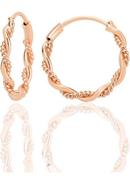 Gümüş Rose Işlemeli Çift Burgulu 18 mm Halka Küpe SGTL12751ROSE