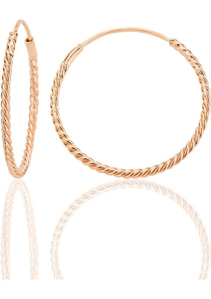 Gümüş Rose 26 mm Sık Burgu Halka Küpe SGTL12754ROSE