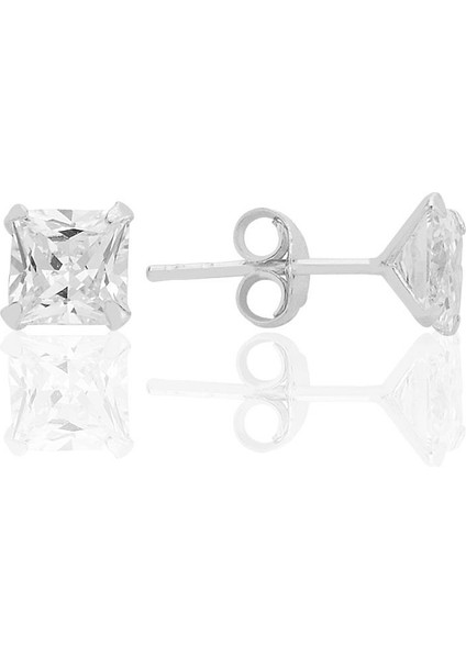 Gümüş Zirkon Taşlı,kare (Prenses) Kesim 5 mm Tektaş Küpe SGTL12743RODAJ