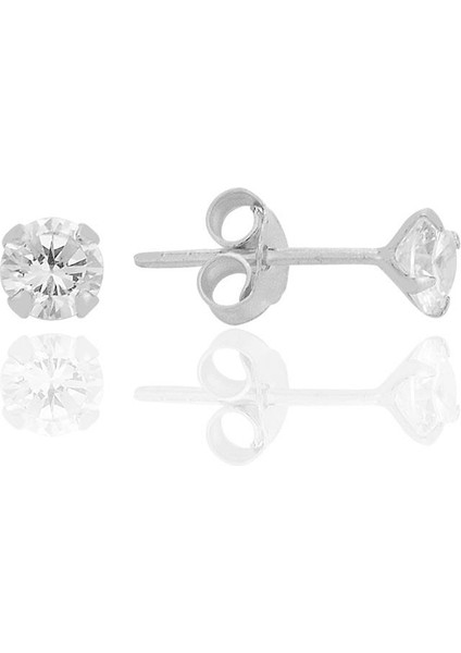 Gümüş Zirkon Taşlı,yuvarlak Kesim 4 mm Tektaş Küpe SGTL12745RODAJ