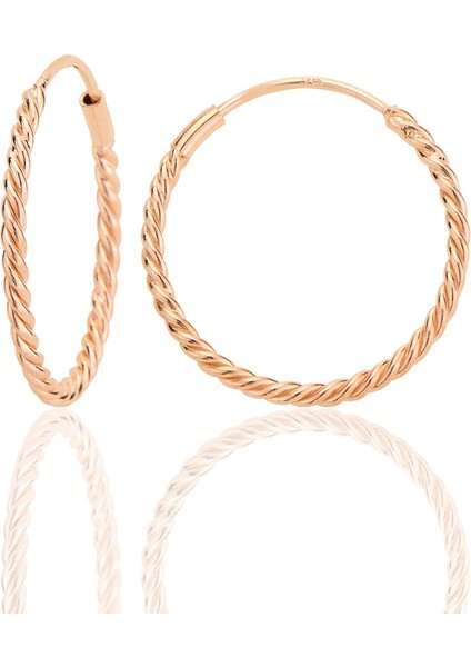 Gümüş Rose 20 mm Sık Burgu Halka Küpe SGTL12753ROSE