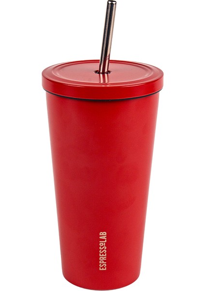 Paslanmaz Çelik Kırmızı Pipetli Mug Termos 500 ml No:80