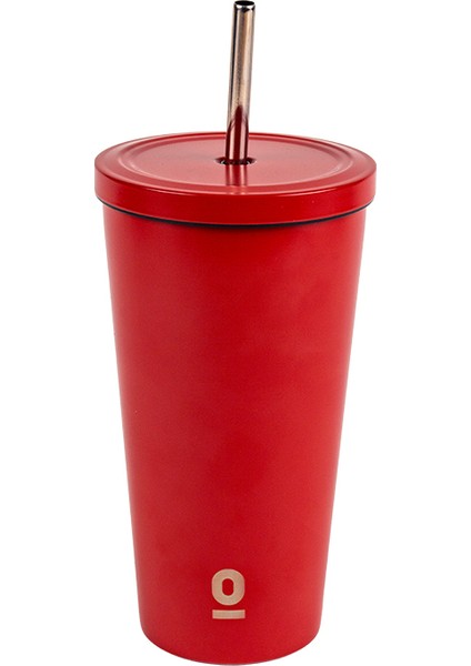 Paslanmaz Çelik Kırmızı Pipetli Mug Termos 500 ml No:80