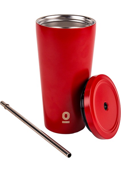 Paslanmaz Çelik Kırmızı Pipetli Mug Termos 500 ml No:80