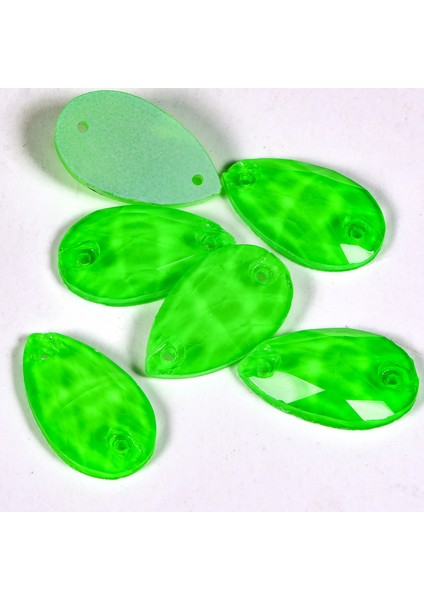 Premium Kalite Altı Düz Delikli Dikme Kristal Taş Teardrop 10.5*18MM N02 Emerald Neon (28 Adet)