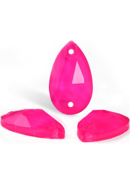 Premium Kalite Altı Düz Delikli Dikme Kristal Taş Teardrop 10.5*18MM N08 Rose Neon (28 Adet)