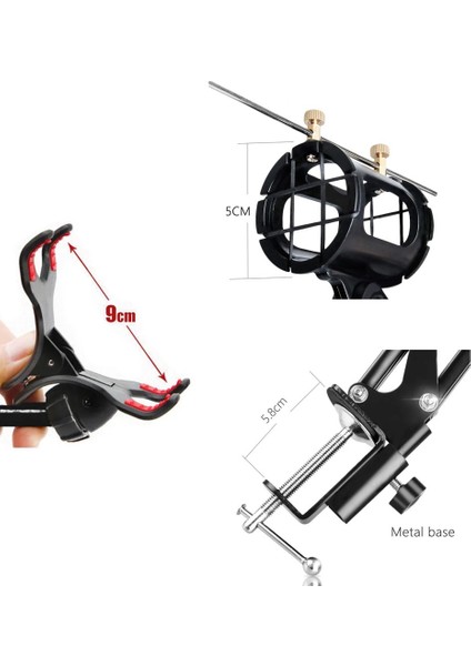 3in1 Hareketli Profesyonel Kayıt Mikrofon Standı + Pop Filtre + Telefon Tutucu